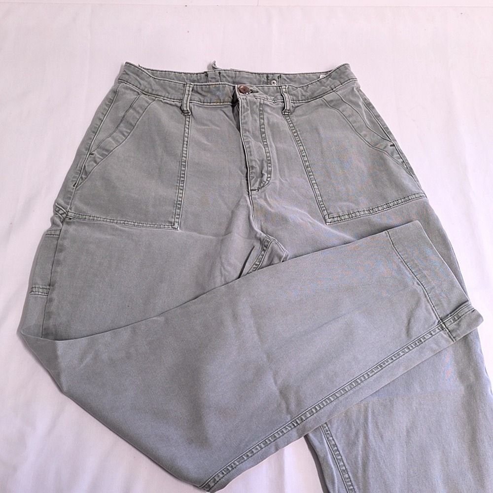 Y2K Old Navy Utility Pants Women 8 Tall Green Cinch Back Carpenter Straight Leg